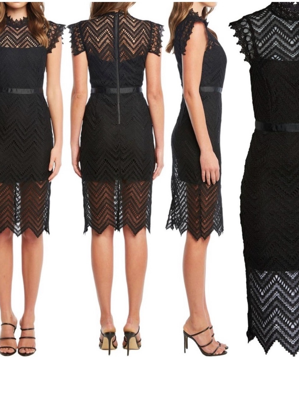 Bardot Black Lace Midi Dress with Scalloped Hem